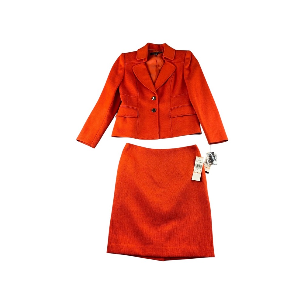 Anne‎ Klein Coco Red 2-Piece Skirt Suit Set Blazer Skirt 2P New with Tags